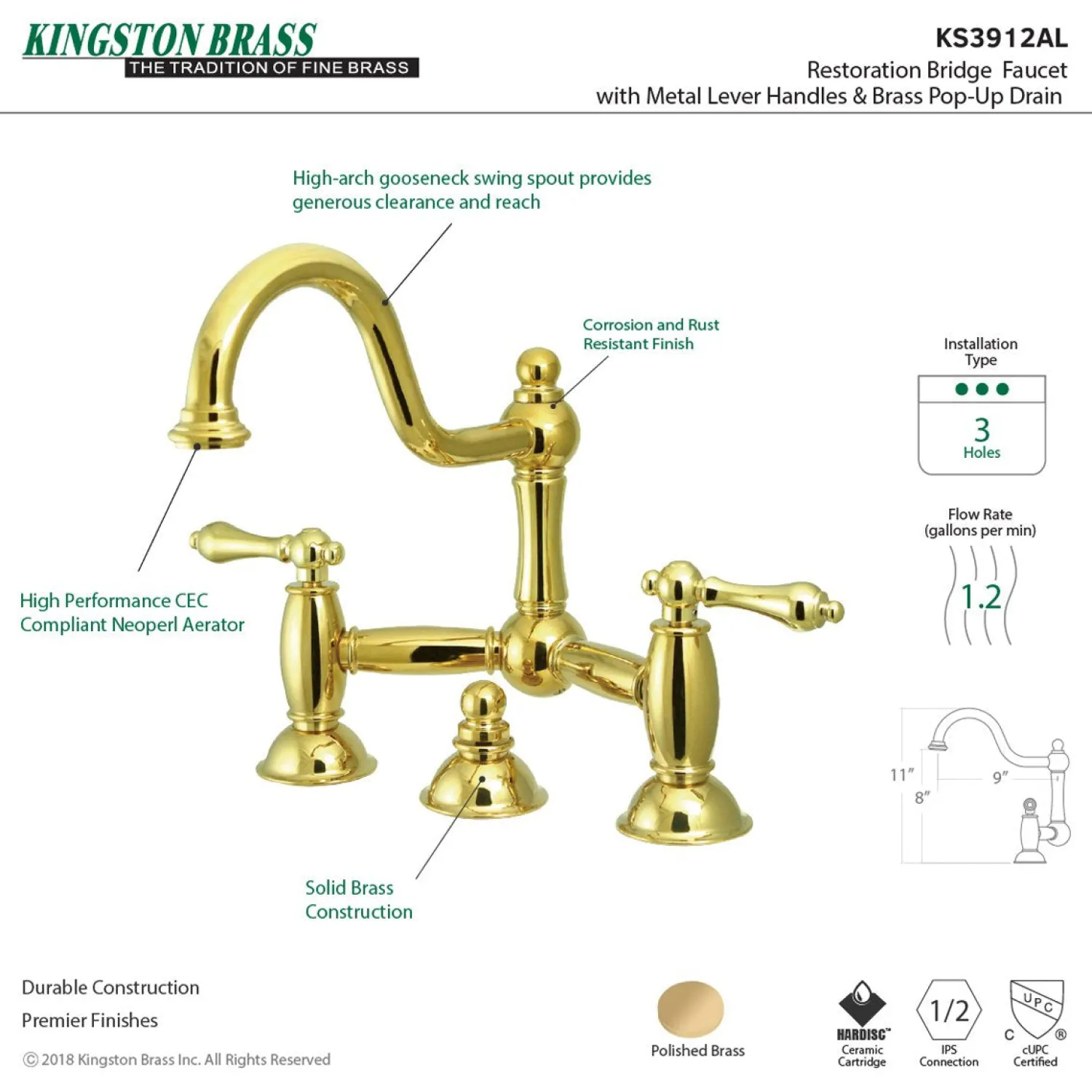 Outlet Restoration Bathroom Bridge Faucet 8" Widespread