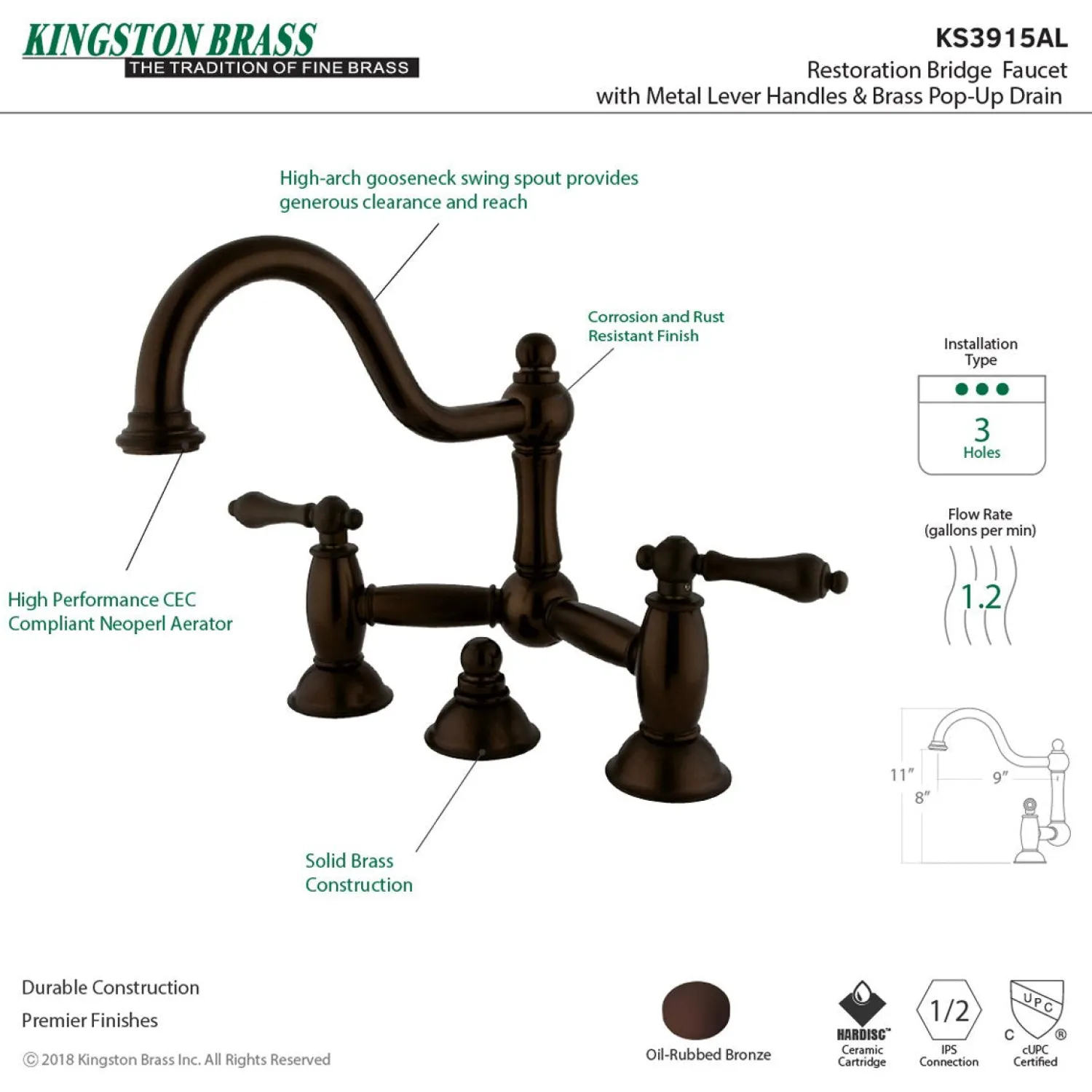 Outlet Restoration Bathroom Bridge Faucet 8" Widespread