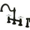 Online Restoration Cross-Handle Kitchen Bridge Faucet with Brass Sprayer Bridge Faucets