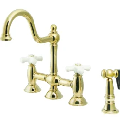 Online Restoration Cross-Handle Kitchen Bridge Faucet with Brass Sprayer Bridge Faucets