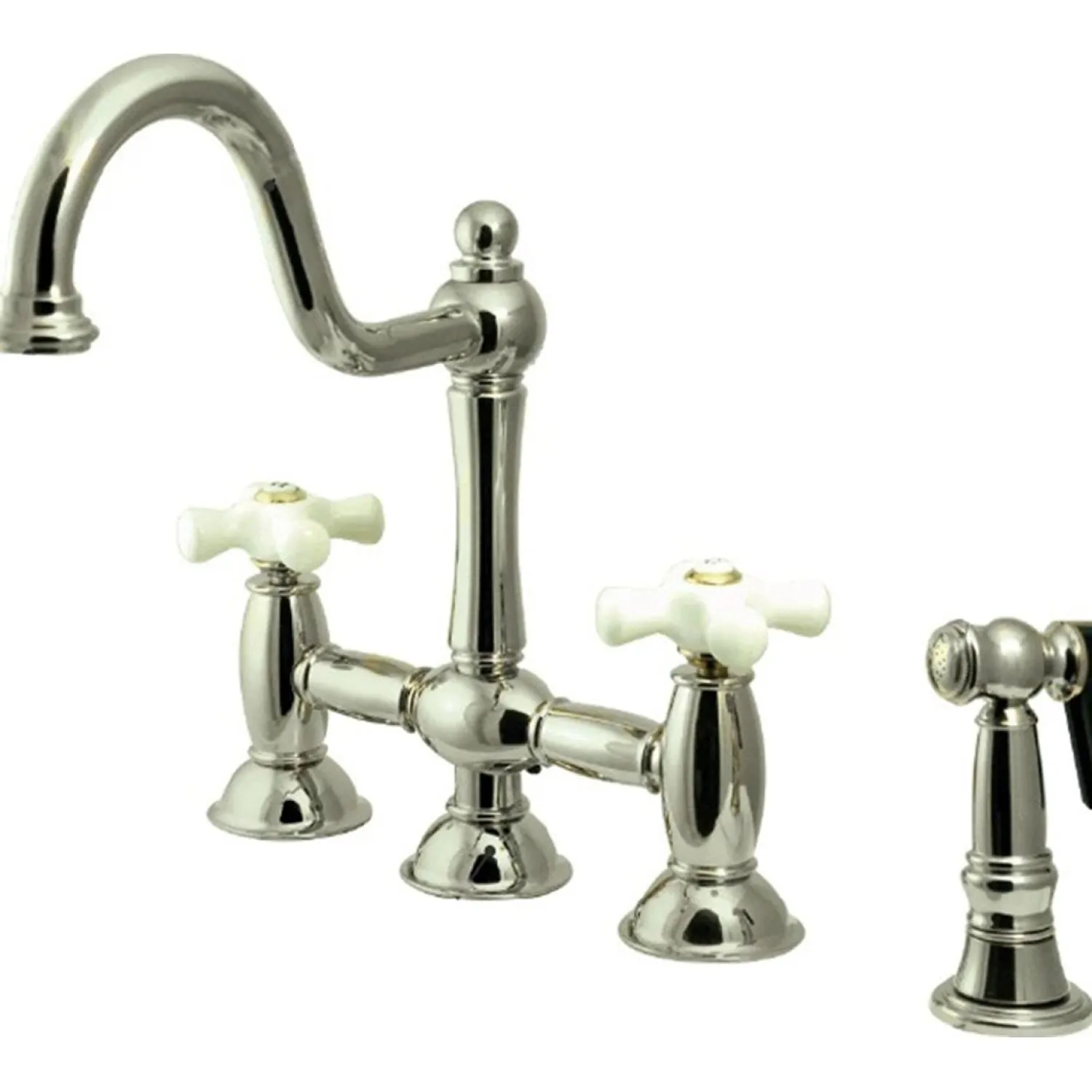Online Restoration Cross-Handle Kitchen Bridge Faucet with Brass Sprayer Bridge Faucets