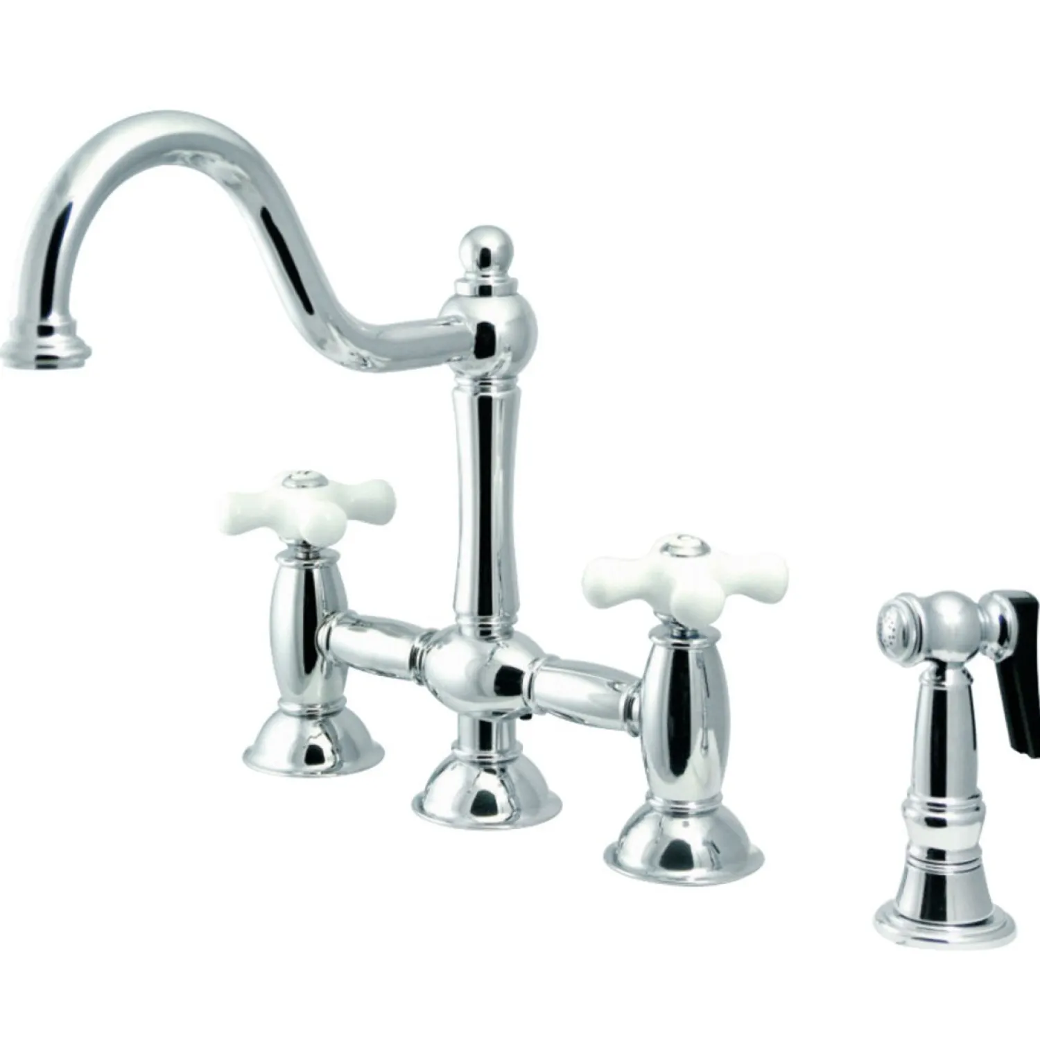 Online Restoration Cross-Handle Kitchen Bridge Faucet with Brass Sprayer Bridge Faucets