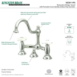 Online Restoration Cross-Handle Bathroom Bridge Faucet 8" Widespread