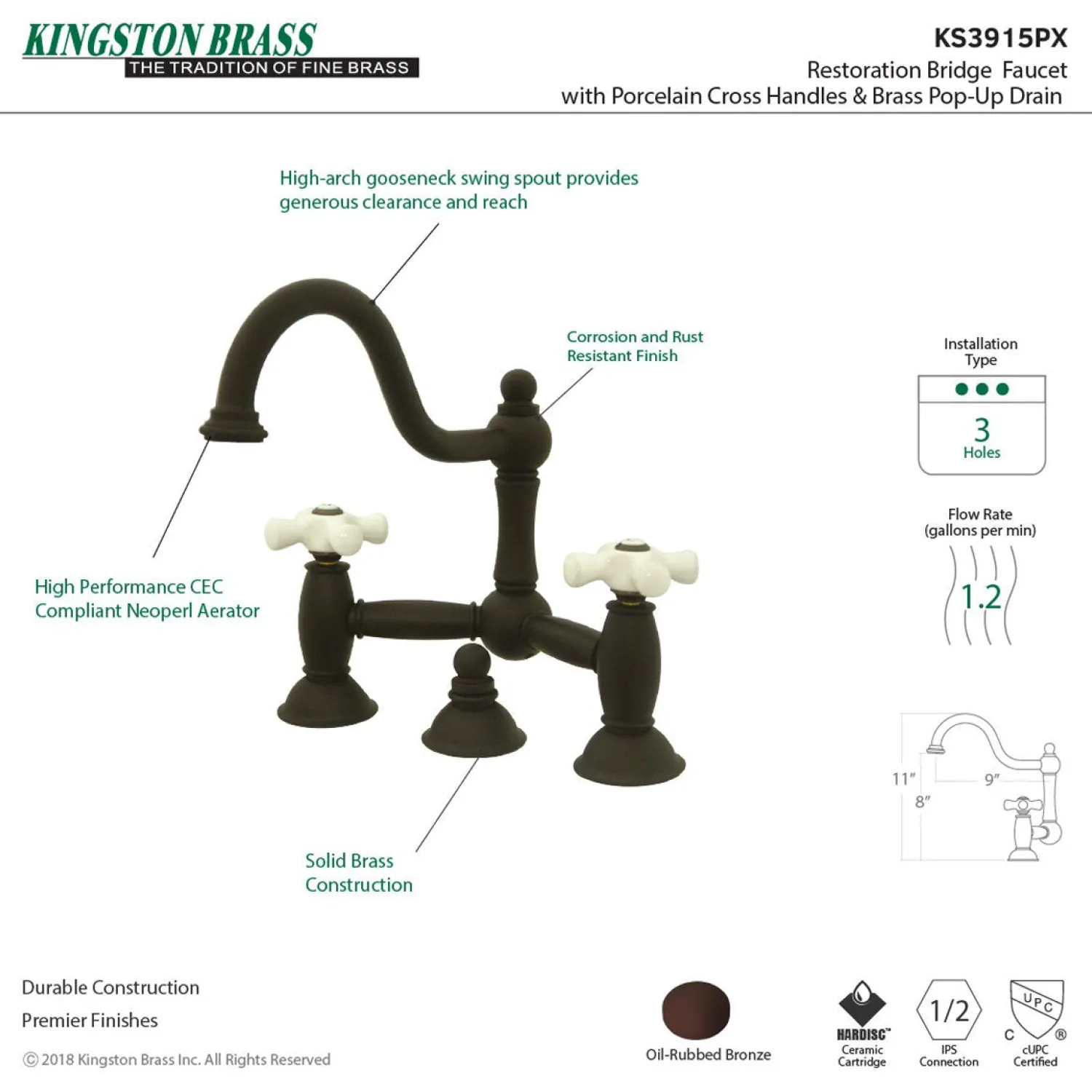 Online Restoration Cross-Handle Bathroom Bridge Faucet 8" Widespread