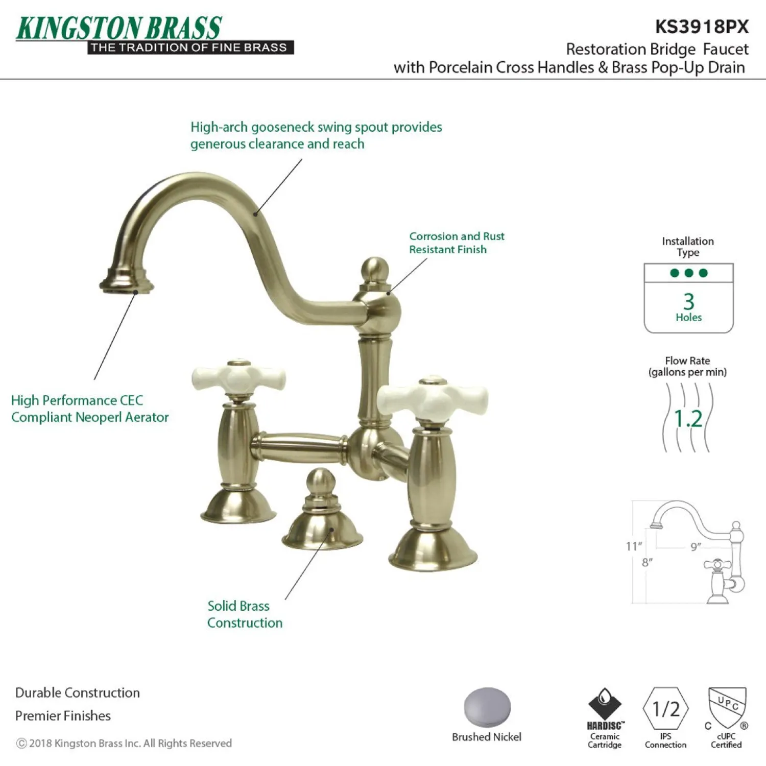 Online Restoration Cross-Handle Bathroom Bridge Faucet 8" Widespread