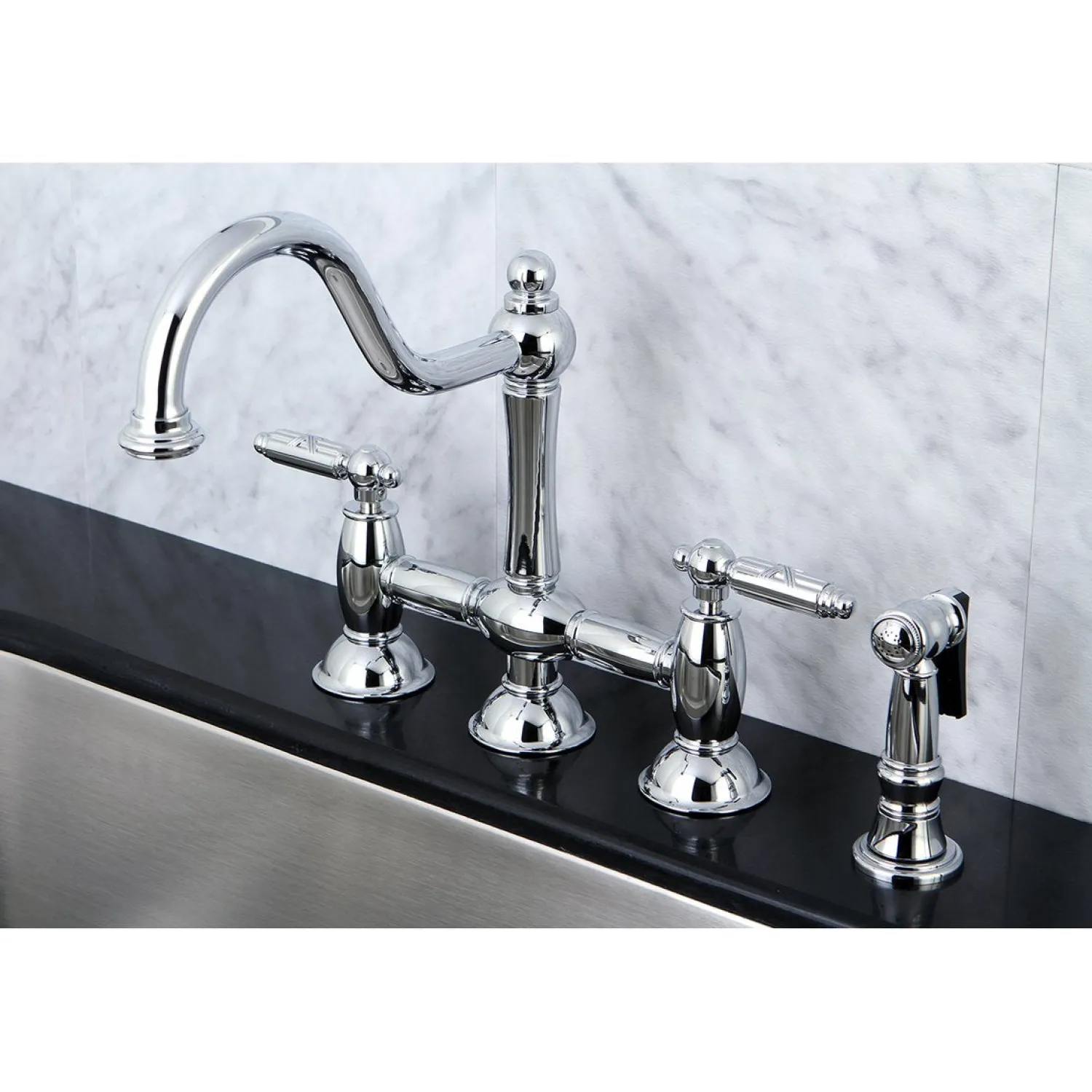Restoration Deck Mount Kitchen Bridge Faucet with Brass Sprayer Faucets With Side Spray|Bridge Faucets