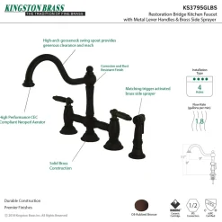 Restoration Deck Mount Kitchen Bridge Faucet with Brass Sprayer Faucets With Side Spray|Bridge Faucets