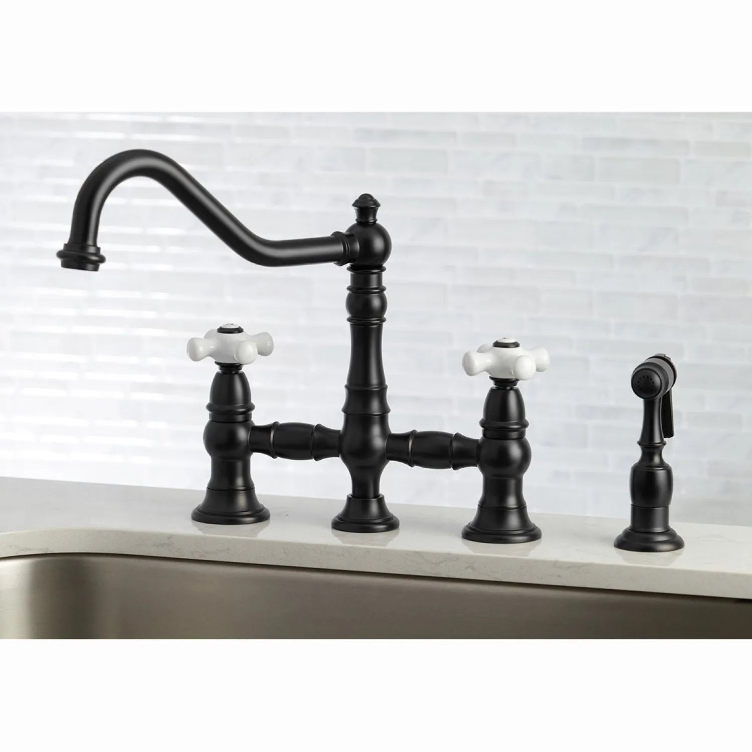 Sale Restoration Deck Mount 8" Bridge Kitchen Faucet with Sprayer Faucets With Side Spray|Bridge Faucets
