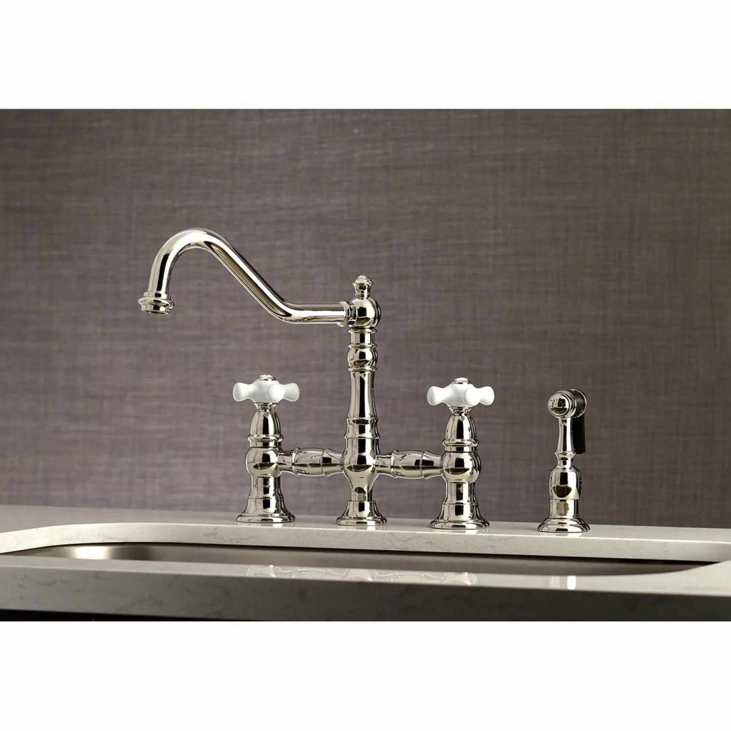 Sale Restoration Deck Mount 8" Bridge Kitchen Faucet with Sprayer Faucets With Side Spray|Bridge Faucets