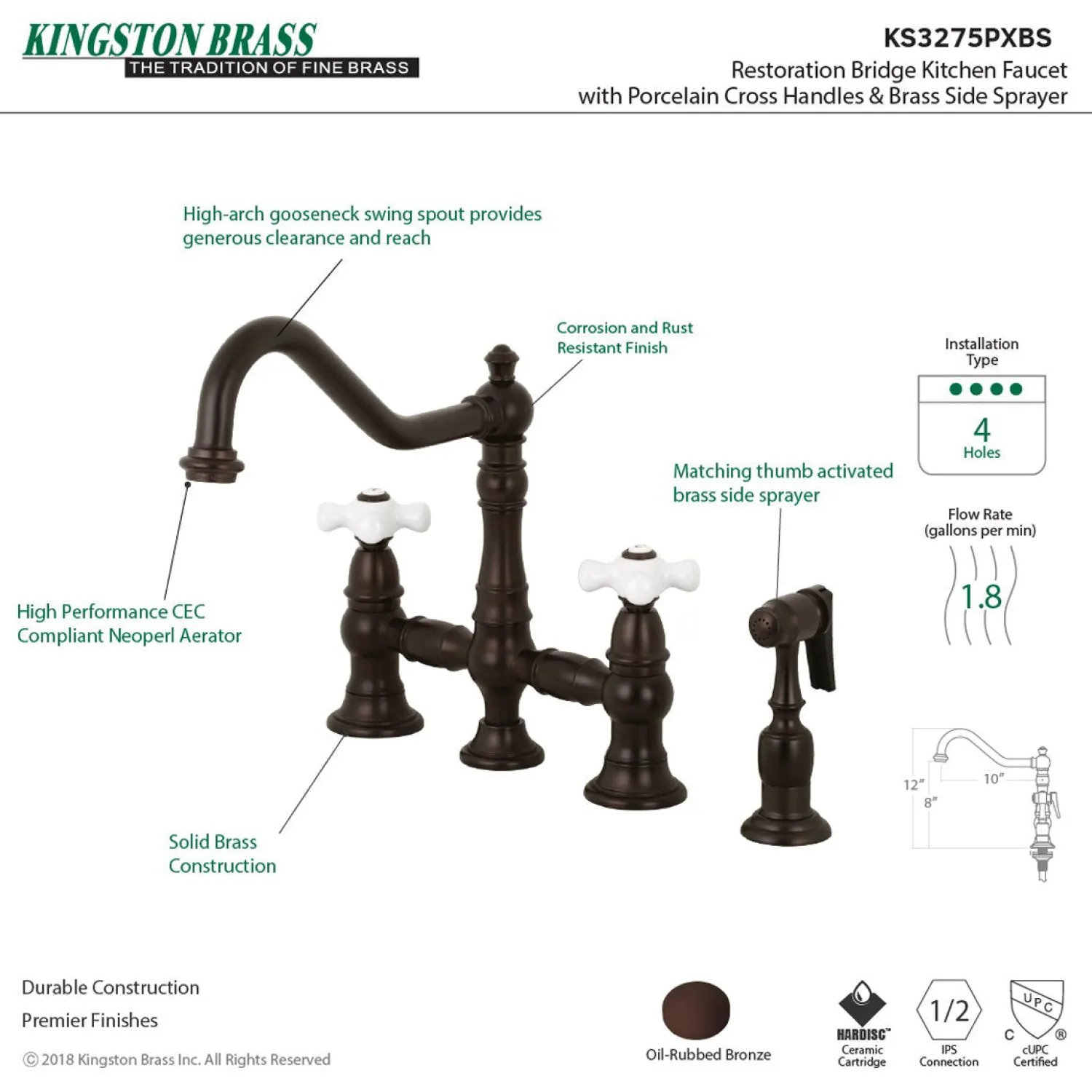 Sale Restoration Deck Mount 8" Bridge Kitchen Faucet with Sprayer Faucets With Side Spray|Bridge Faucets