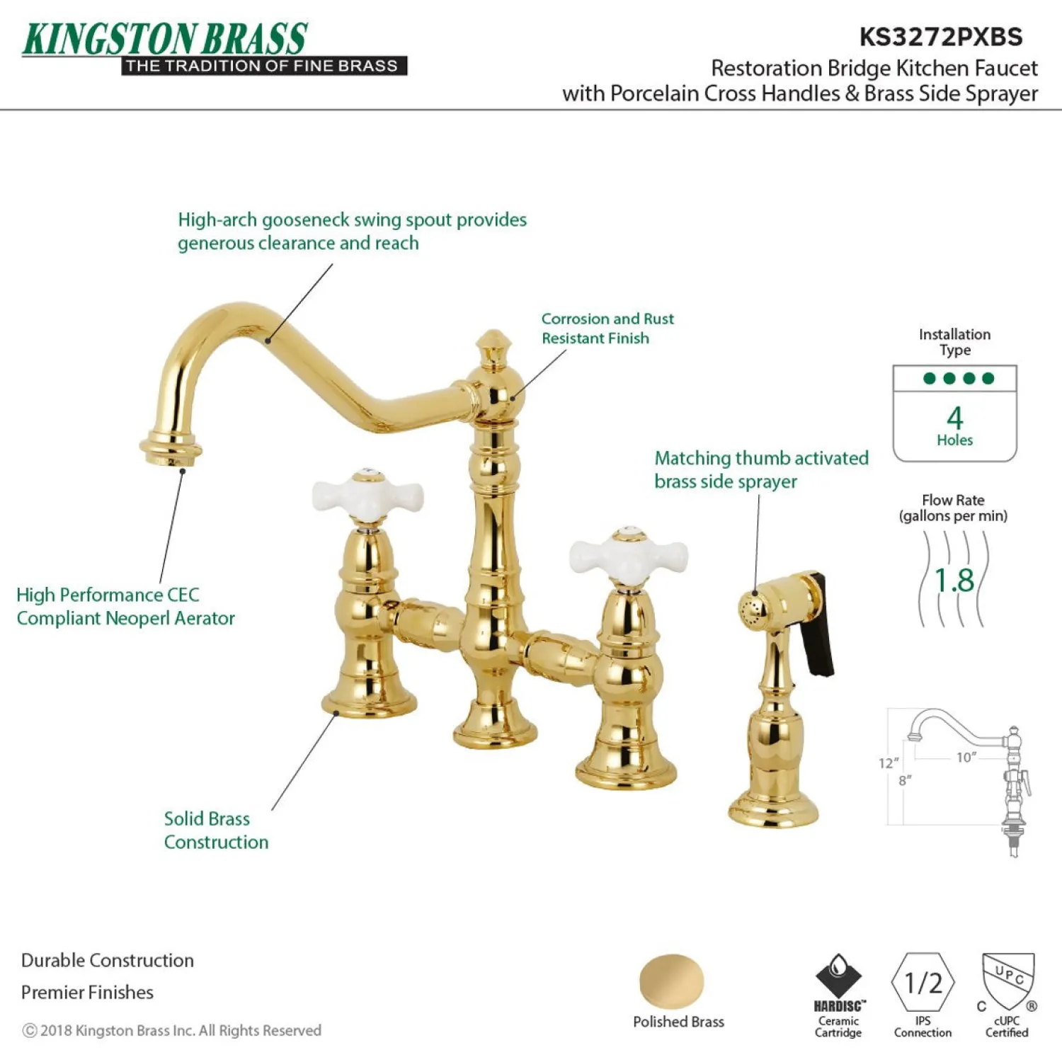 Sale Restoration Deck Mount 8" Bridge Kitchen Faucet with Sprayer Faucets With Side Spray|Bridge Faucets