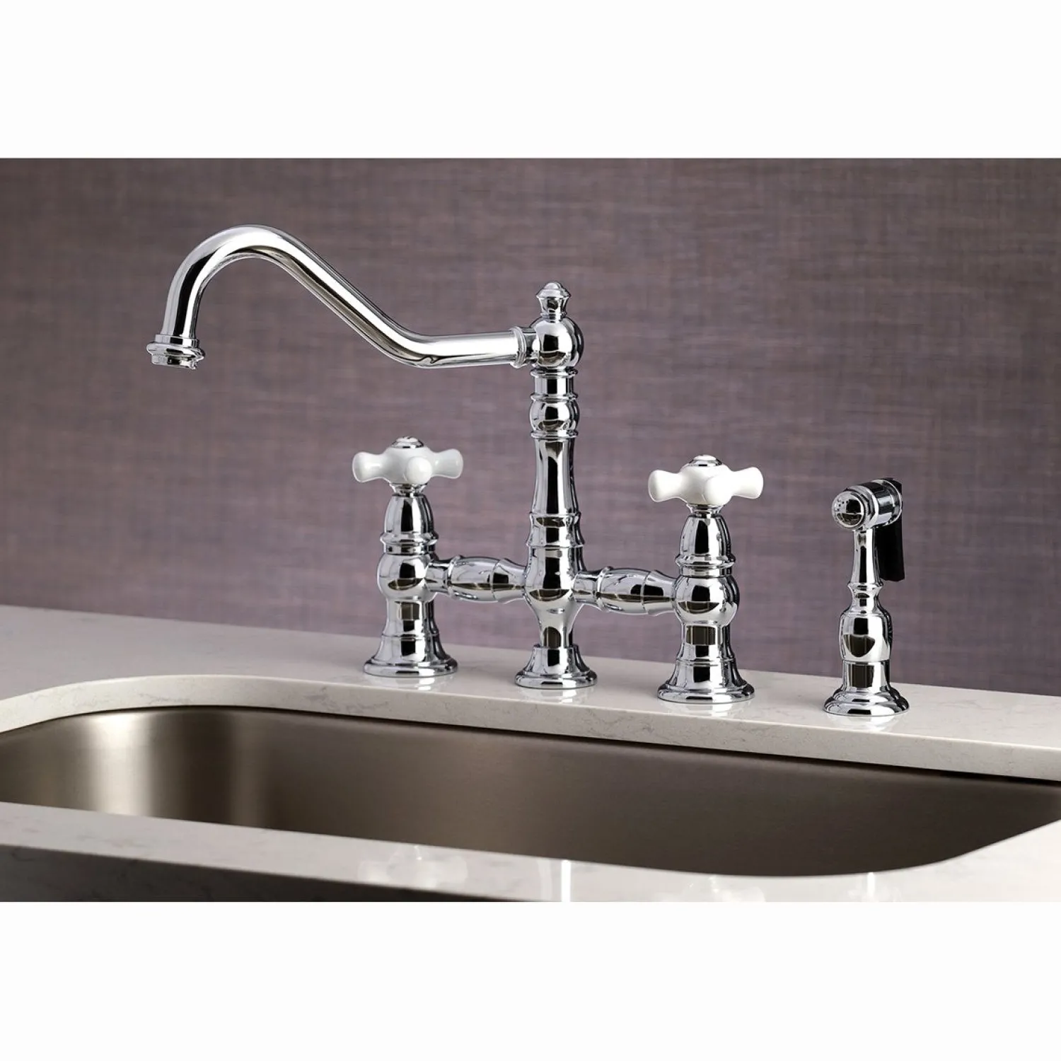 Sale Restoration Deck Mount 8" Bridge Kitchen Faucet with Sprayer Faucets With Side Spray|Bridge Faucets