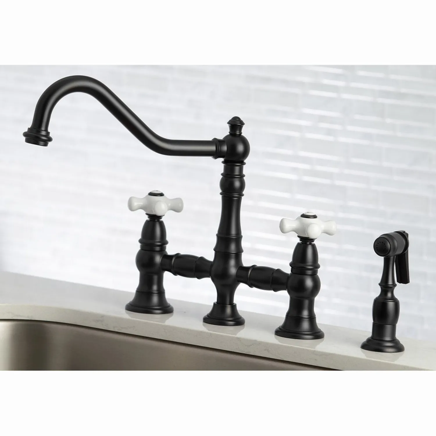 Sale Restoration Deck Mount 8" Bridge Kitchen Faucet with Sprayer Faucets With Side Spray|Bridge Faucets