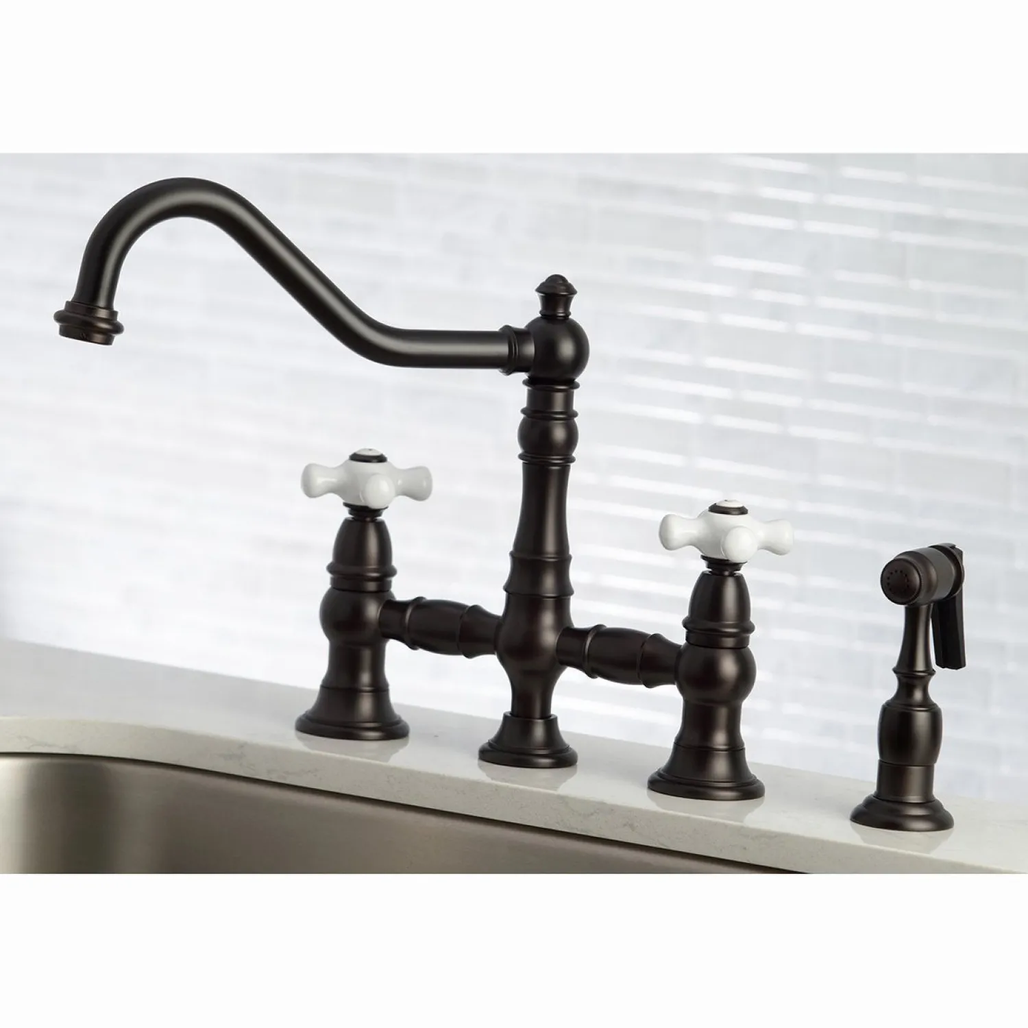 Sale Restoration Deck Mount 8" Bridge Kitchen Faucet with Sprayer Faucets With Side Spray|Bridge Faucets