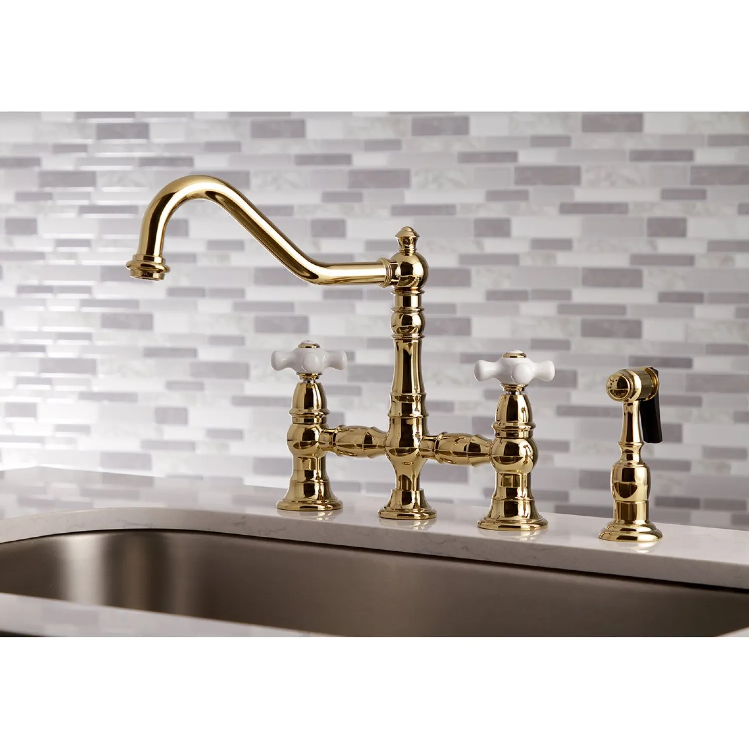 Sale Restoration Deck Mount 8" Bridge Kitchen Faucet with Sprayer Faucets With Side Spray|Bridge Faucets
