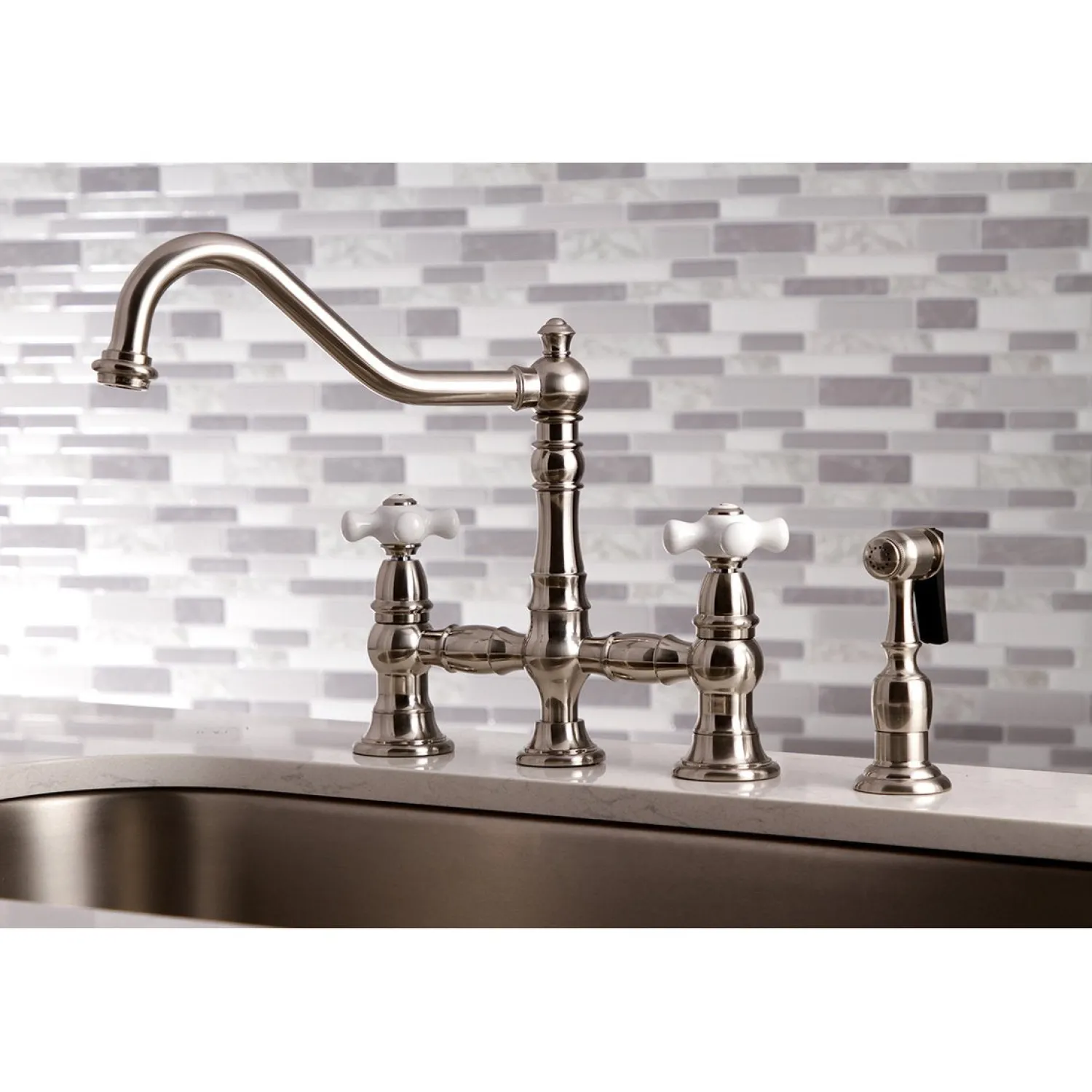 Sale Restoration Deck Mount 8" Bridge Kitchen Faucet with Sprayer Faucets With Side Spray|Bridge Faucets