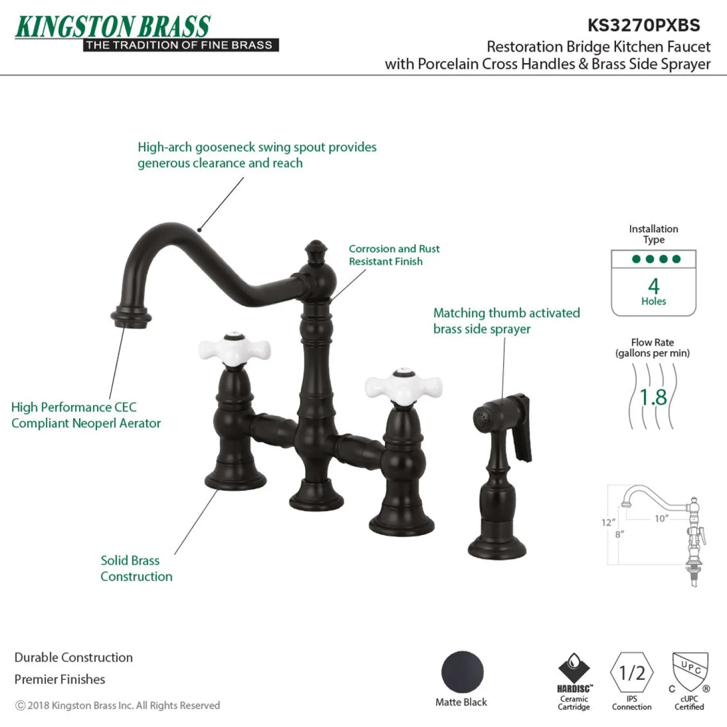Sale Restoration Deck Mount 8" Bridge Kitchen Faucet with Sprayer Faucets With Side Spray|Bridge Faucets