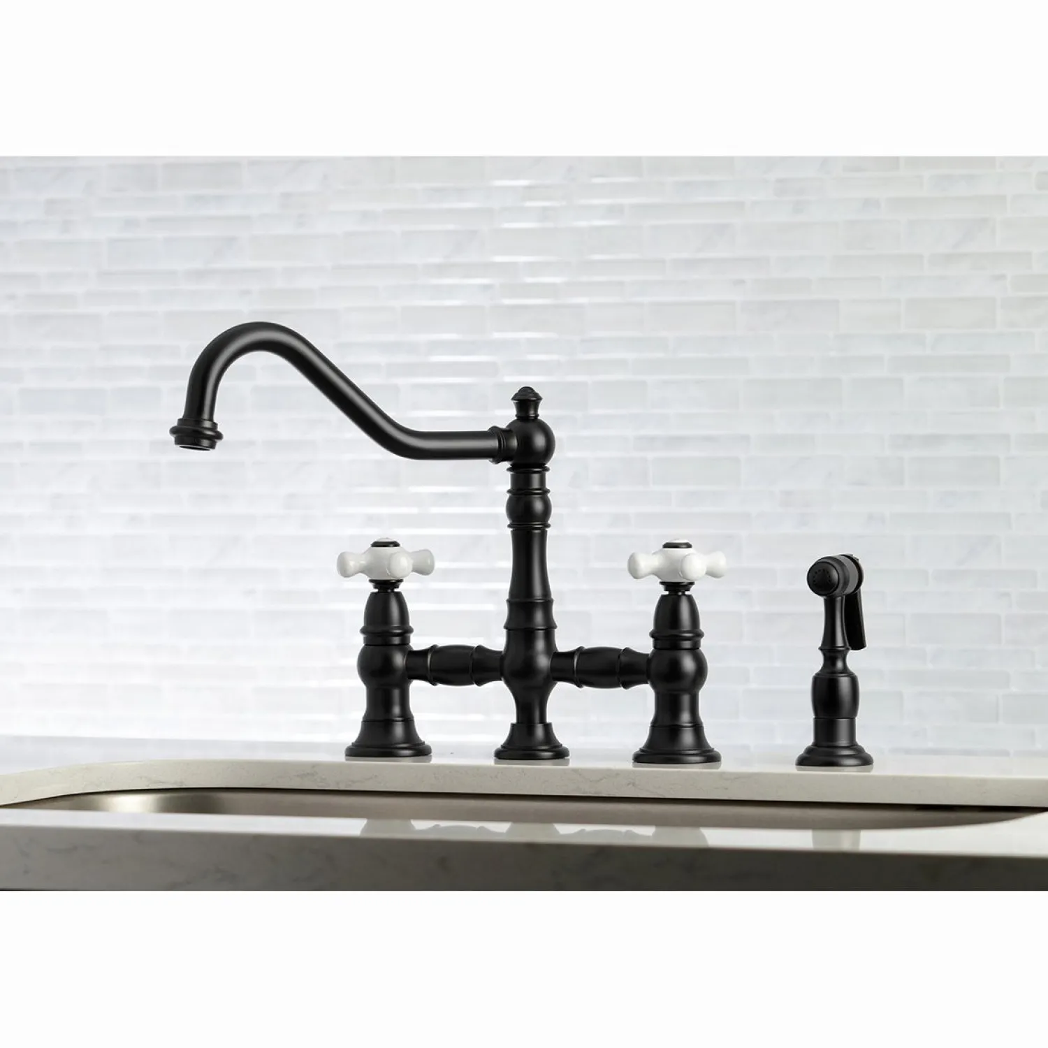 Sale Restoration Deck Mount 8" Bridge Kitchen Faucet with Sprayer Faucets With Side Spray|Bridge Faucets