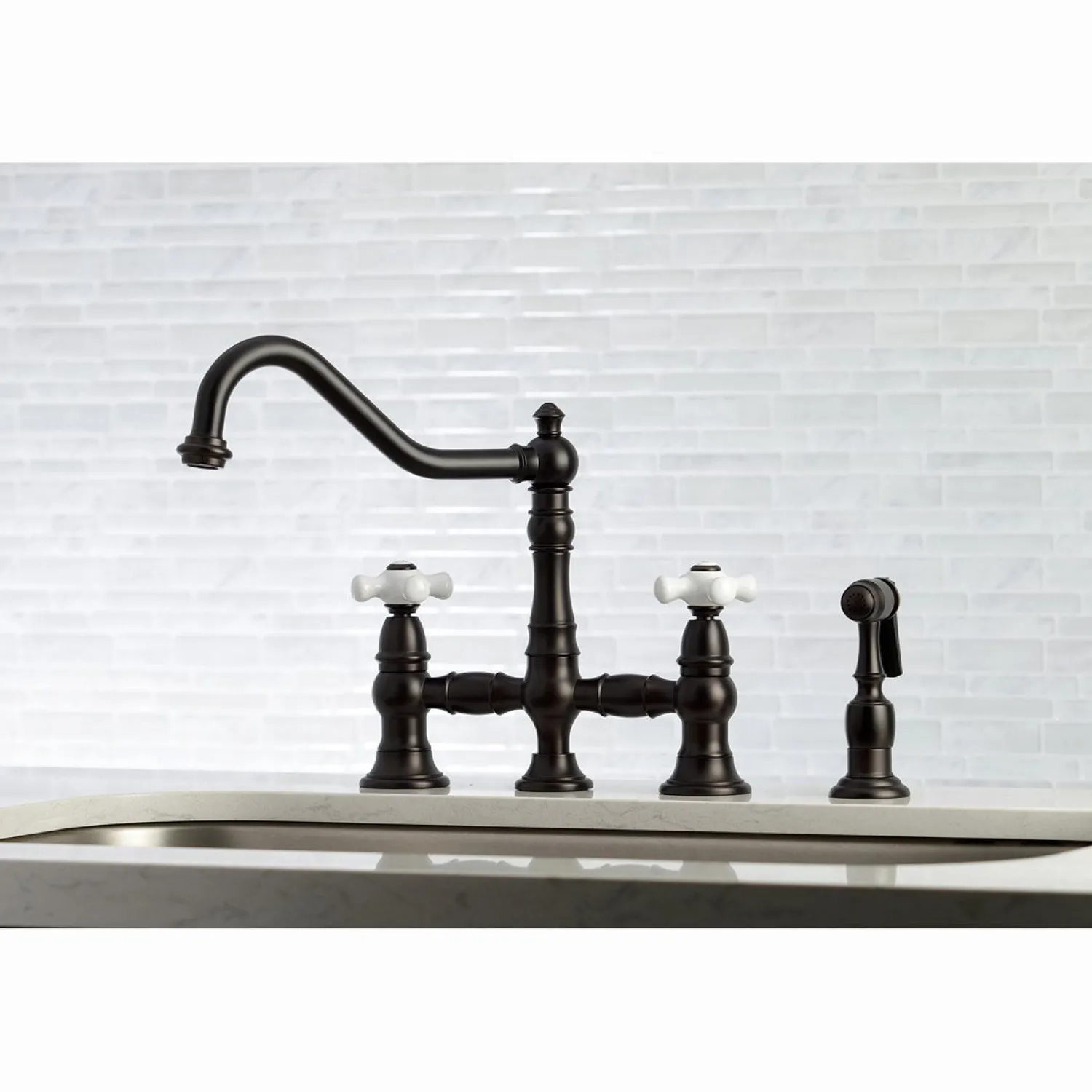 Sale Restoration Deck Mount 8" Bridge Kitchen Faucet with Sprayer Faucets With Side Spray|Bridge Faucets