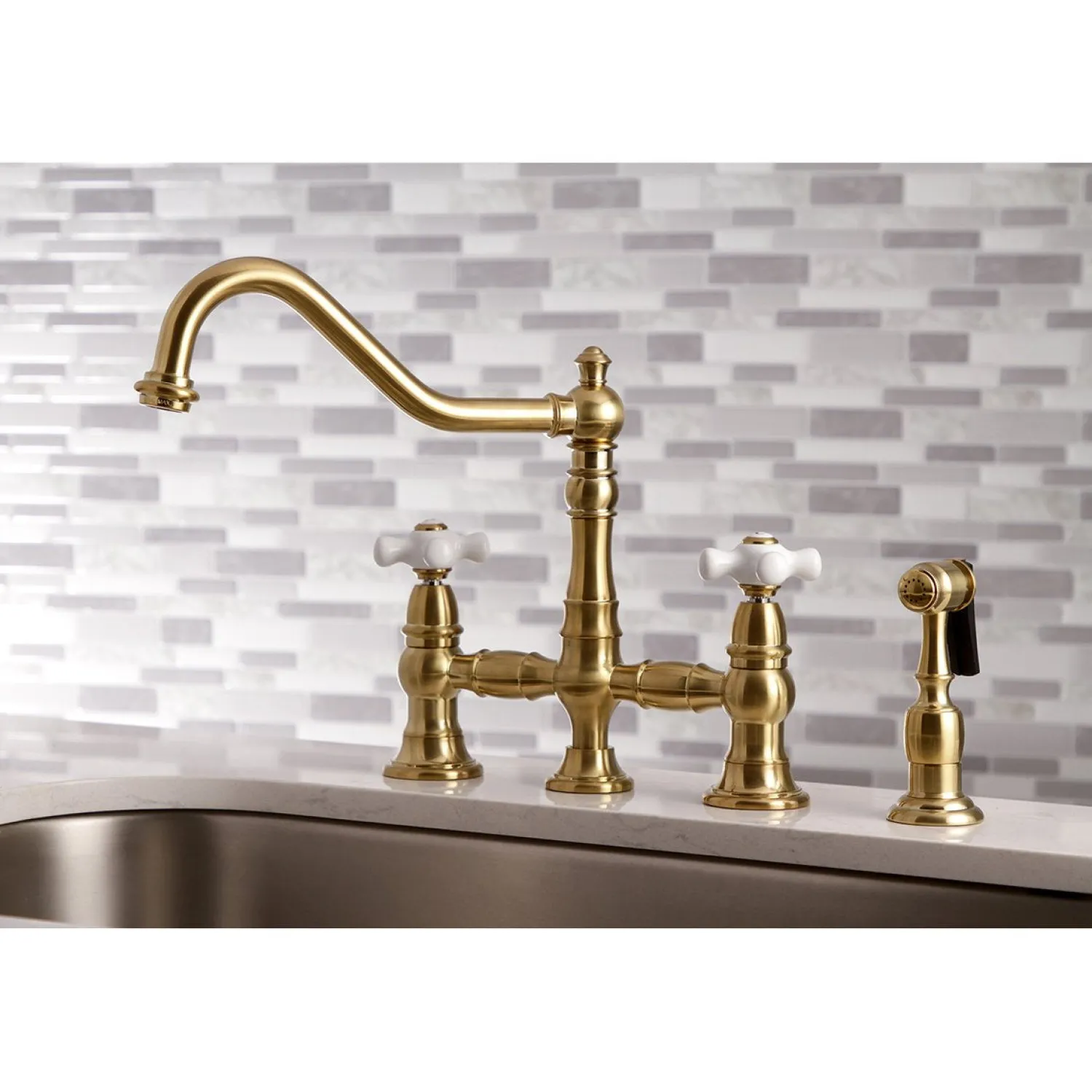Sale Restoration Deck Mount 8" Bridge Kitchen Faucet with Sprayer Faucets With Side Spray|Bridge Faucets
