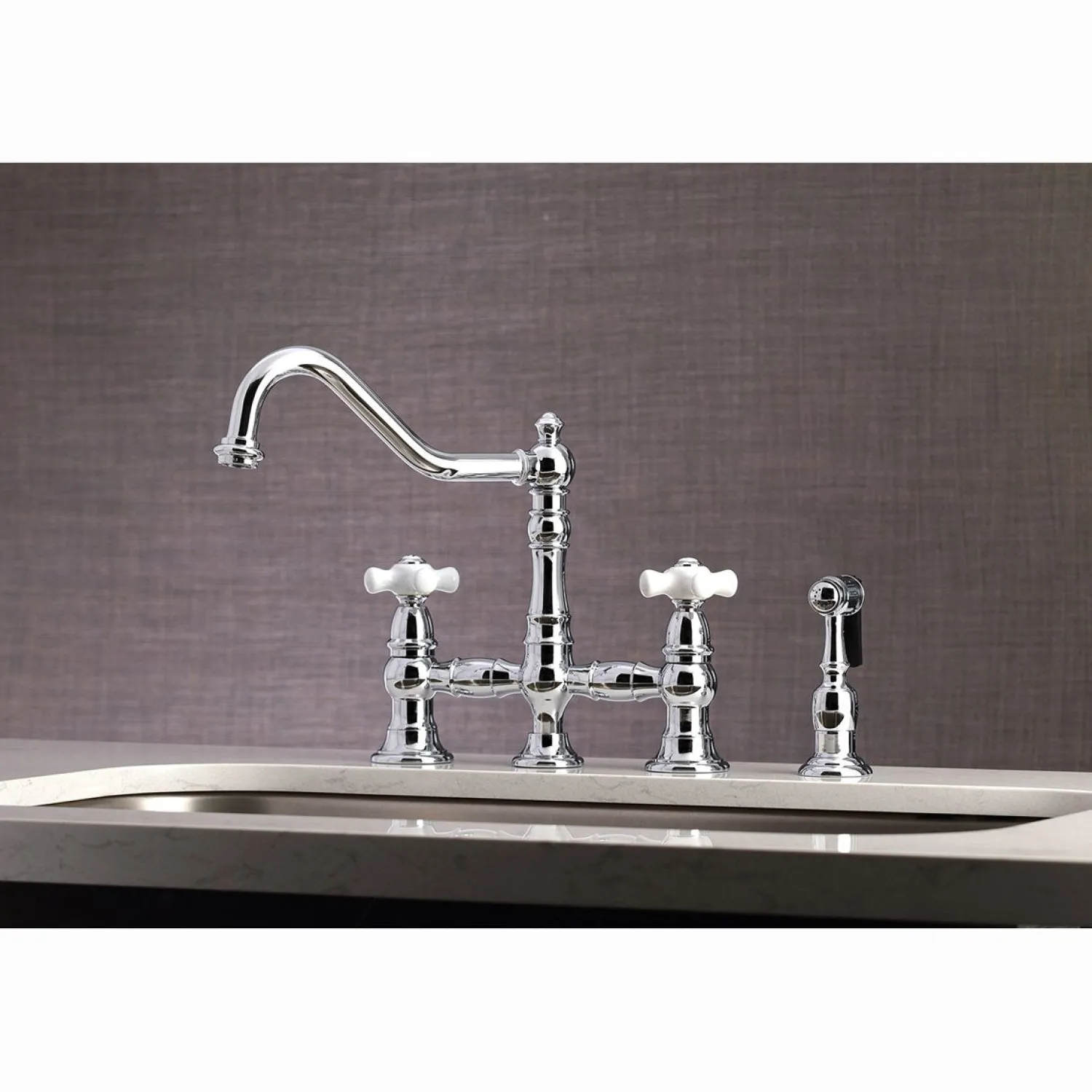 Sale Restoration Deck Mount 8" Bridge Kitchen Faucet with Sprayer Faucets With Side Spray|Bridge Faucets