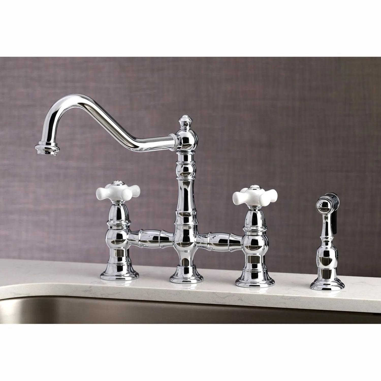 Sale Restoration Deck Mount 8" Bridge Kitchen Faucet with Sprayer Faucets With Side Spray|Bridge Faucets