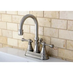 Discount Restoration Deck Mount 4-Inch Centerset Bathroom Faucet with Brass Pop-Up 4