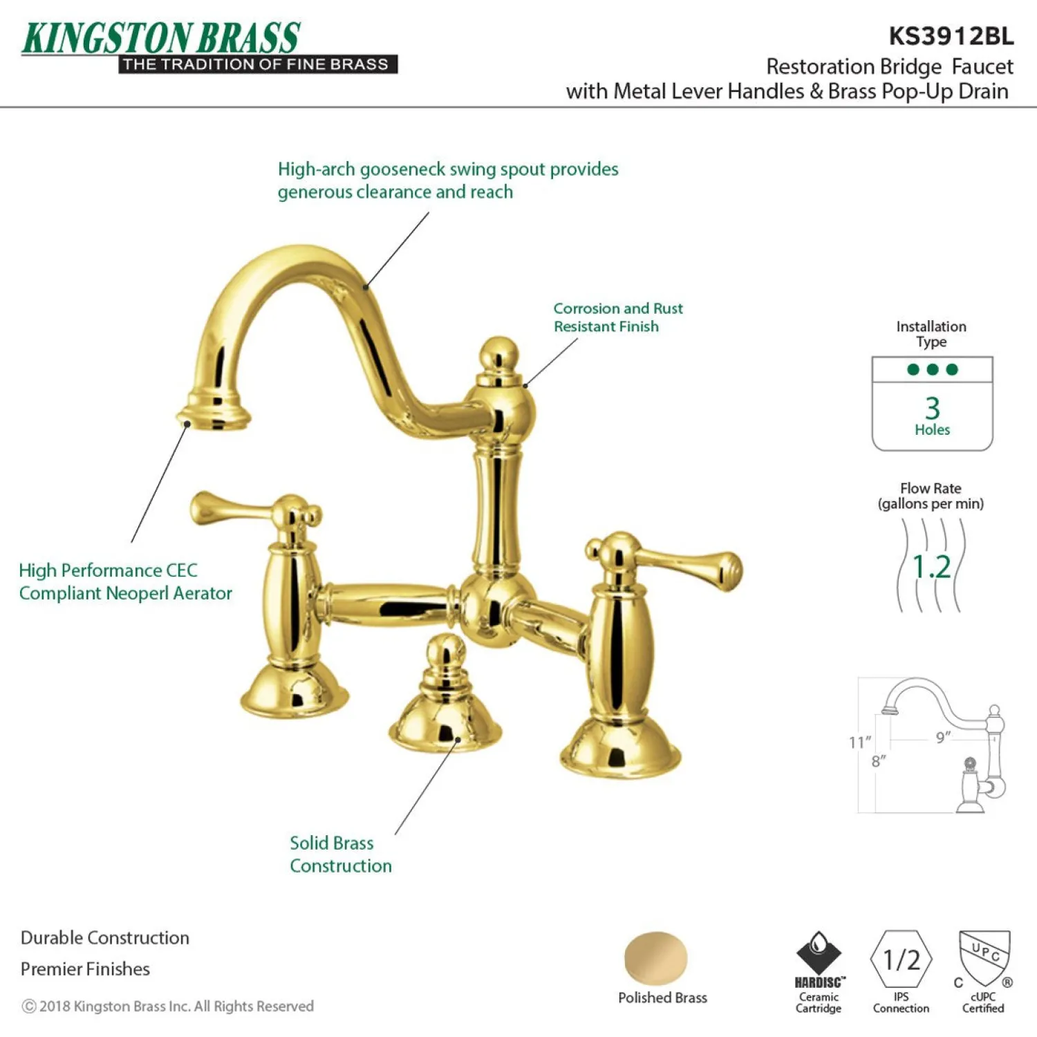 Restoration Deck Mount Bathroom Bridge Faucet 8" Widespread