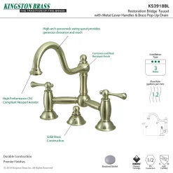 Restoration Deck Mount Bathroom Bridge Faucet 8