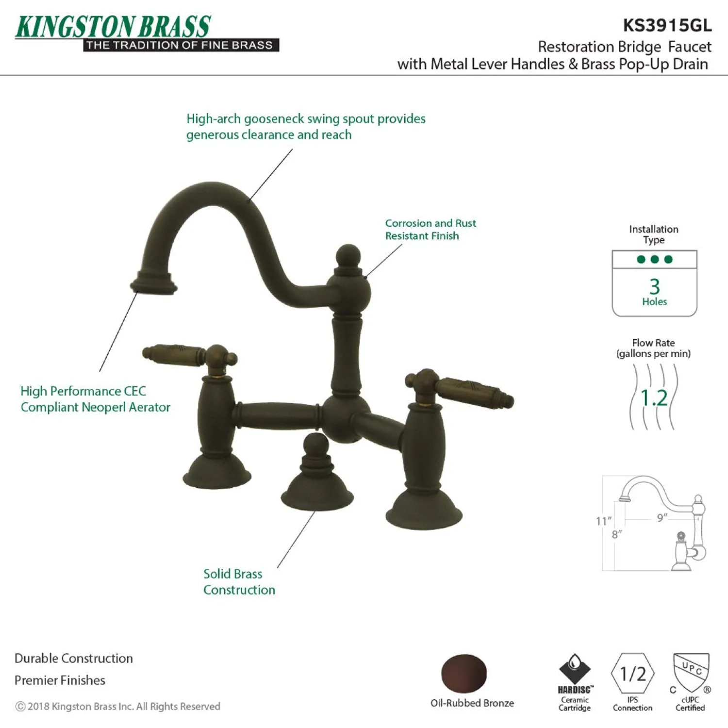 Clearance Restoration 2-Handle Bathroom Bridge Faucet 8" Widespread