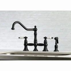 Discount Restoration 8-Inch Bridge Kitchen Faucet with Sprayer Faucets With Side Spray|Bridge Faucets
