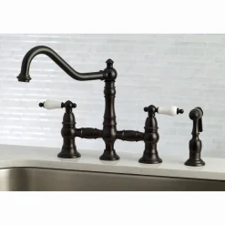Discount Restoration 8-Inch Bridge Kitchen Faucet with Sprayer Faucets With Side Spray|Bridge Faucets