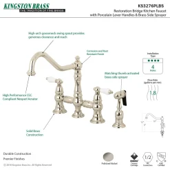 Discount Restoration 8-Inch Bridge Kitchen Faucet with Sprayer Faucets With Side Spray|Bridge Faucets
