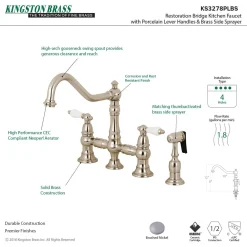 Discount Restoration 8-Inch Bridge Kitchen Faucet with Sprayer Faucets With Side Spray|Bridge Faucets