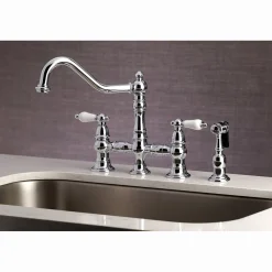 Discount Restoration 8-Inch Bridge Kitchen Faucet with Sprayer Faucets With Side Spray|Bridge Faucets