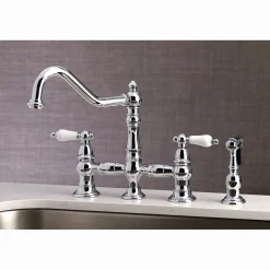 Discount Restoration 8-Inch Bridge Kitchen Faucet with Sprayer Faucets With Side Spray|Bridge Faucets