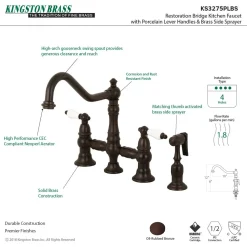 Discount Restoration 8-Inch Bridge Kitchen Faucet with Sprayer Faucets With Side Spray|Bridge Faucets