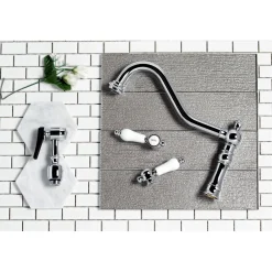 Discount Restoration 8-Inch Bridge Kitchen Faucet with Sprayer Faucets With Side Spray|Bridge Faucets