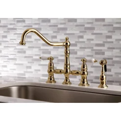 Discount Restoration 8-Inch Bridge Kitchen Faucet with Sprayer Faucets With Side Spray|Bridge Faucets