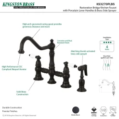 Discount Restoration 8-Inch Bridge Kitchen Faucet with Sprayer Faucets With Side Spray|Bridge Faucets