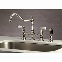 Discount Restoration 8-Inch Bridge Kitchen Faucet with Sprayer Faucets With Side Spray|Bridge Faucets
