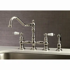 Discount Restoration 8-Inch Bridge Kitchen Faucet with Sprayer Faucets With Side Spray|Bridge Faucets