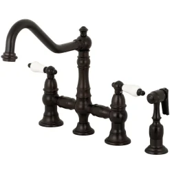 Discount Restoration 8-Inch Bridge Kitchen Faucet with Sprayer Faucets With Side Spray|Bridge Faucets