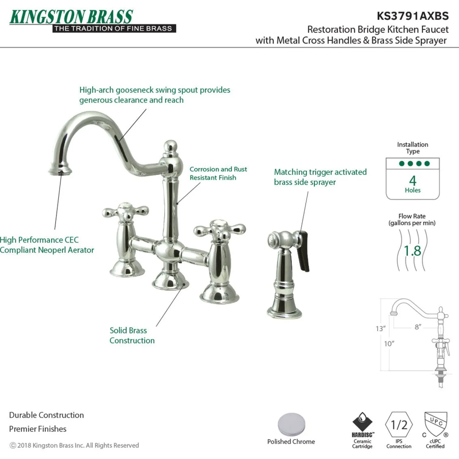 Sale Restoration Kitchen Bridge Faucet with Brass Sprayer Bridge Faucets
