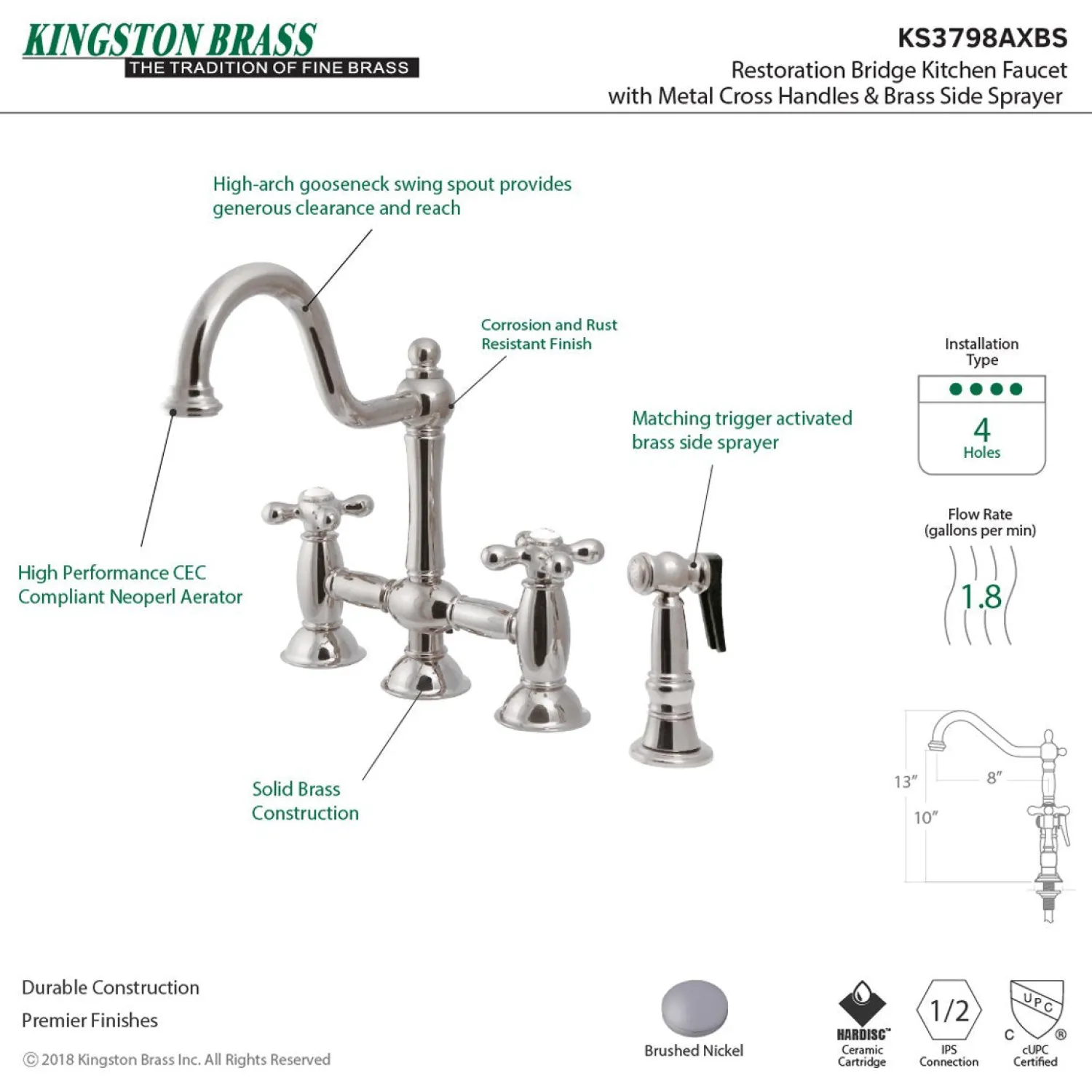 Sale Restoration Kitchen Bridge Faucet with Brass Sprayer Bridge Faucets
