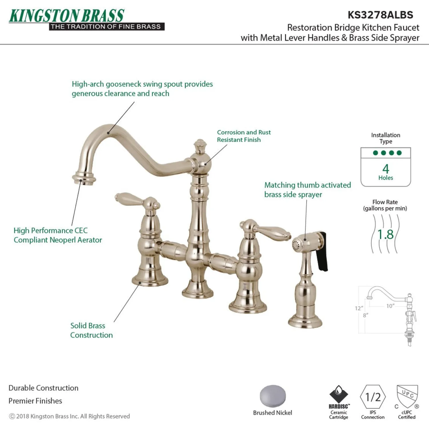 Online Restoration Kitchen Faucet with Side Sprayer Faucets With Side Spray|Bridge Faucets