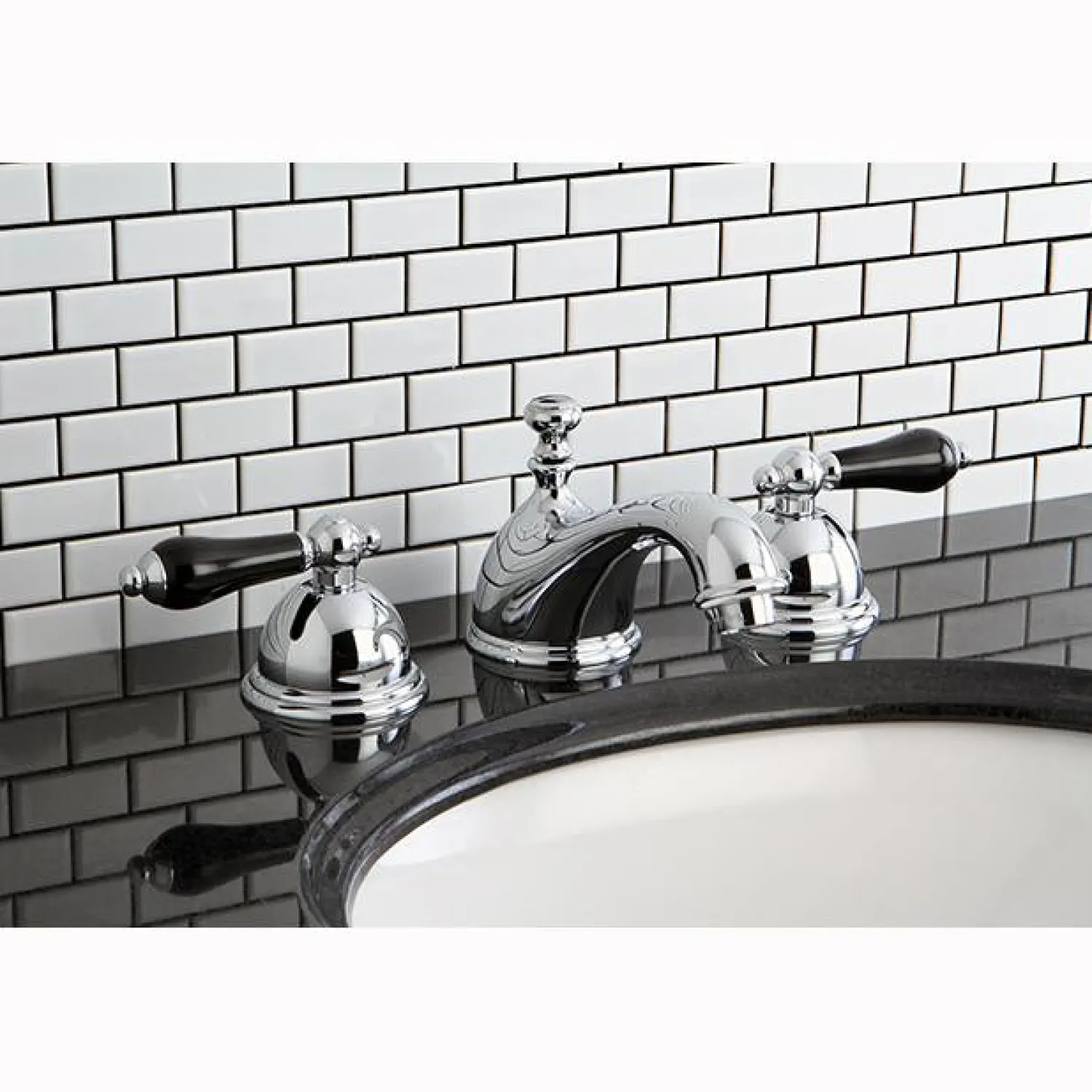 Online Restoration Onyx Widespread Lavatory Faucet with Black Porcelain Lever Handle 8" Widespread