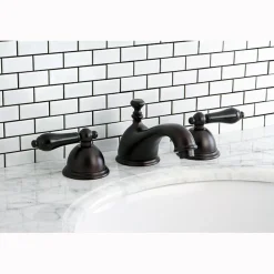 Online Restoration Onyx Widespread Lavatory Faucet with Black Porcelain Lever Handle 8" Widespread