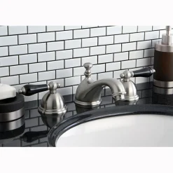 Online Restoration Onyx Widespread Lavatory Faucet with Black Porcelain Lever Handle 8