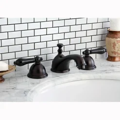 Online Restoration Onyx Widespread Lavatory Faucet with Black Porcelain Lever Handle 8
